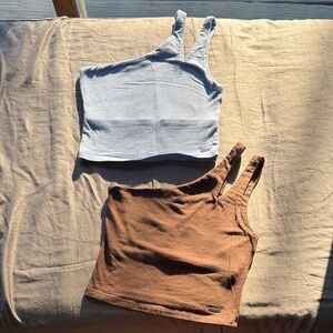 Two Hollister Asymmetrical Tank Tops in Blue and Brown